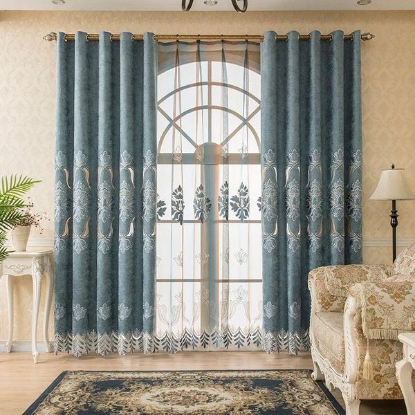 

scandinavian simple and thick chenille jacquard laser embroidered curtain fabric curtains for living dining room bedroom & drapes