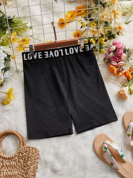 

letter graphic contrast tape biker shorts l1ka#, Black