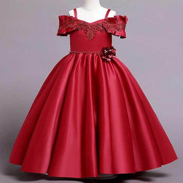 

new girls' dress wedding satin suspender princess dress, Red;yellow