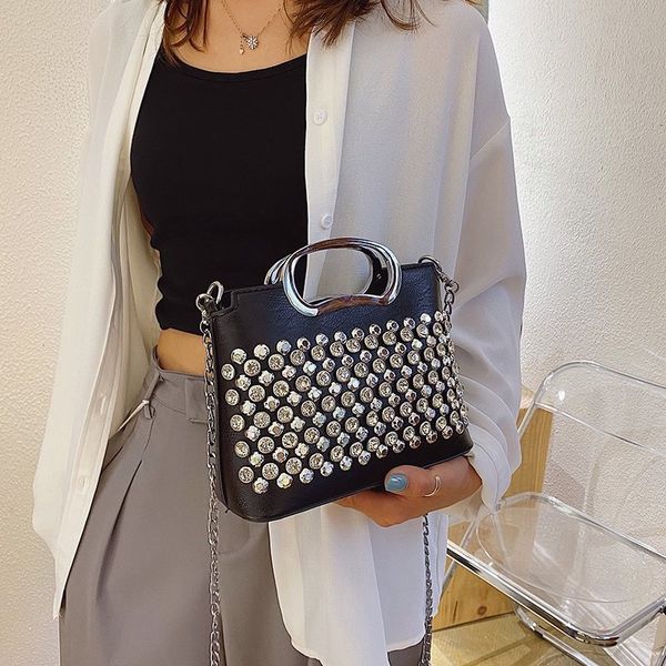 

women's 2021 messenger shoulder pu fashion tassel chain korean edition inlaid diamond hand bag