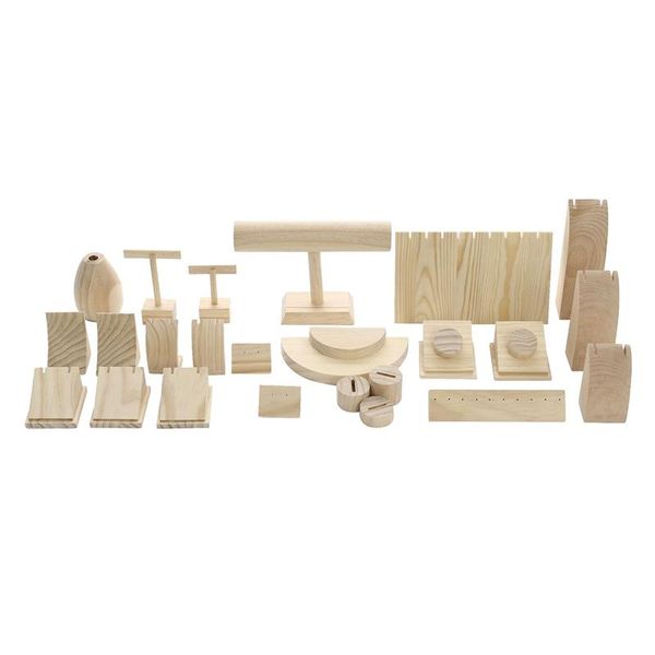 

jewelry pouches, bags 24pcs solid wood earrings bracelets necklaces shelf shoot display household props, Pink;blue