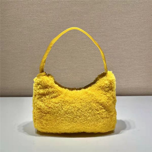 

re-edition 2000 baguette bag real fur autumn&winter series lamb wool baguettes lambswool women underarm bags black letter printing triangle