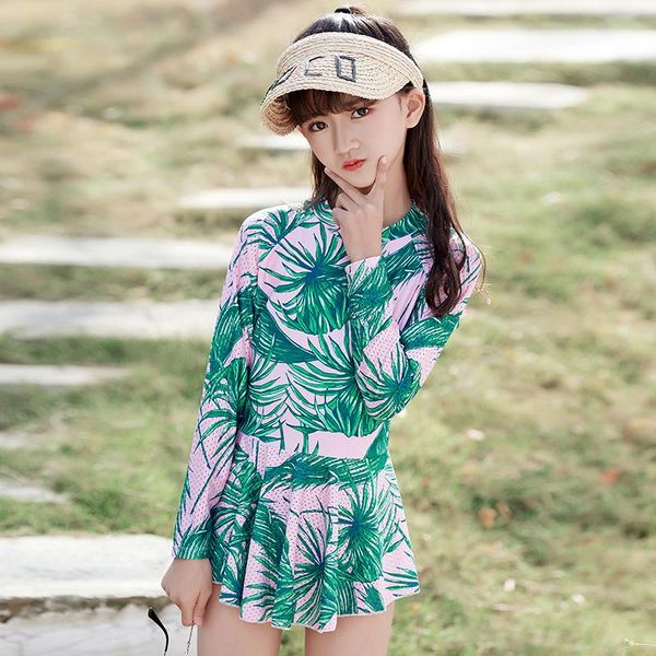 

girls swimsuit for a teenager one piece rashguard long sleeve skirt swimwear front zipper surfing bathing suits 10-16 years 2021 one-pieces, Black