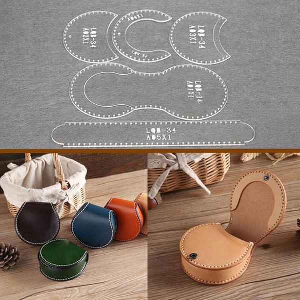 

transparent purse leather craft acrylic wallet bag pattern stencil template tool diy set parts & accessories, Black