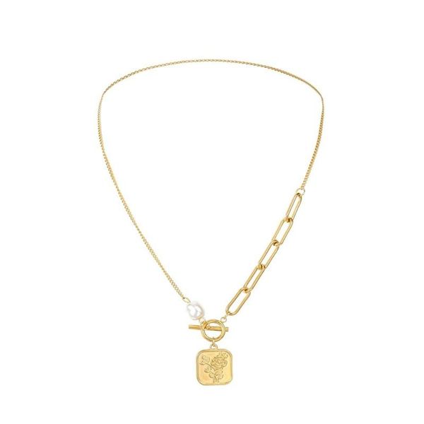 

gold flower pendant pearl vintage rose embossed boho charm stainless steel necklace jewelry for friend gift necklaces, Silver
