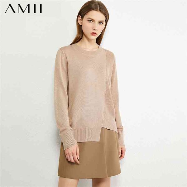 

minimalism autumn fashion women sweater solid spliced oneck irregular hem loose pullover causal female 12040498 210527, White
