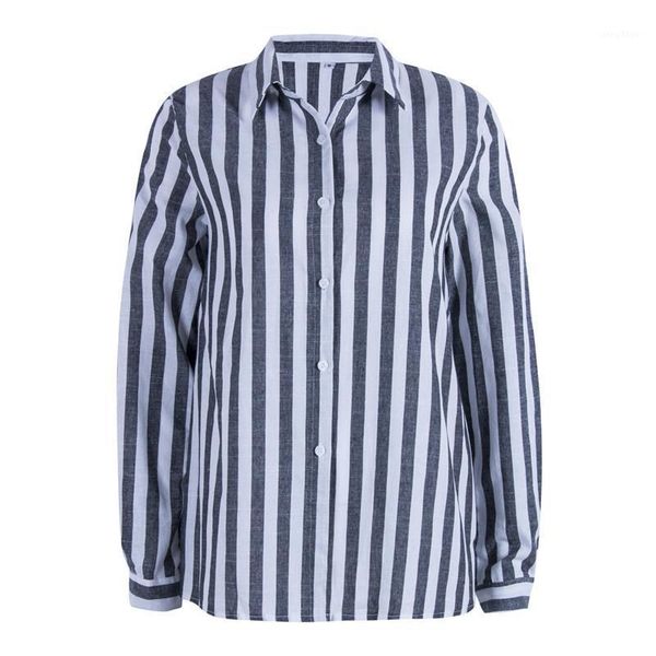 

fashion women long sleeve loose blouse 2021 ladies casual striped shirt women's autumn button blouses & shirts, White