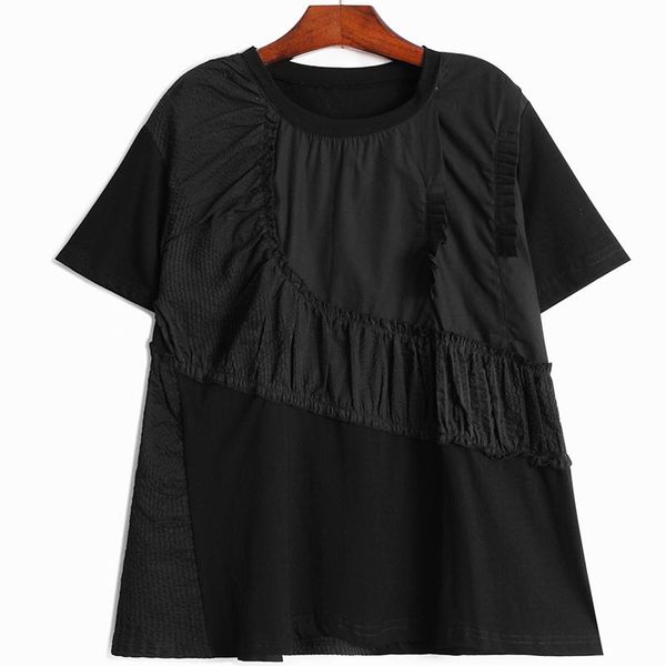 

women's t-shirt superaen 2021 solid-colored female fashion asymmetrical stitched casual summer ruffles t shirt for women, White