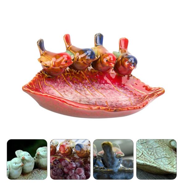 

other bird supplies 1pc leaf shape feeding tool ceramic feeder home decor (random color)