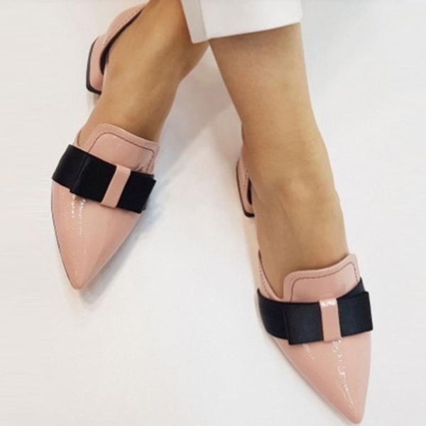 

women's sandals pointed toe elegant bowtie ladies shoes women pu woman slip on square heels female casual 2021 fashion summer, Black