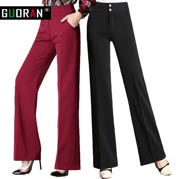 Pantaloni a gamba larga Donna Plus Size 4XL Nero Rosso Blu a vita alta allentati Pantaloni lunghi da donna da ufficio patchwork formale 210519