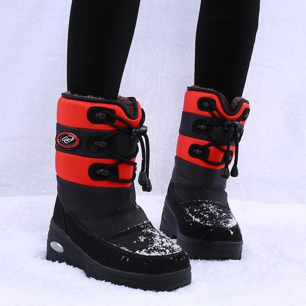 

boots 2021 outdoor non-slip wear-resistant middle tube plus cotton thickening ladies snow warm shoes women, Black