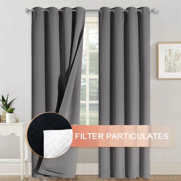 

curtain 4 layers 100% blackout soundproof insulated effectively filter pollutants window drape bedroom 132*160cm & drapes