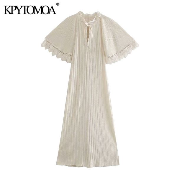 

women chic fashion with lace trim knitted midi dress tied v neck short sleeve female dresses vestidos 210420, Black;gray