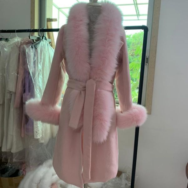 

women's wool & blends winter double-faced woolen overcoat women mid-length fur collar thick long, Black