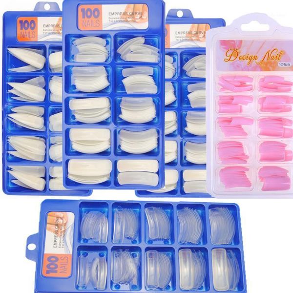 

100pc-10size fake nails french half-cover false nail art tips press on acrylic uv gel manicure tip for lady make up%1, Red;gold