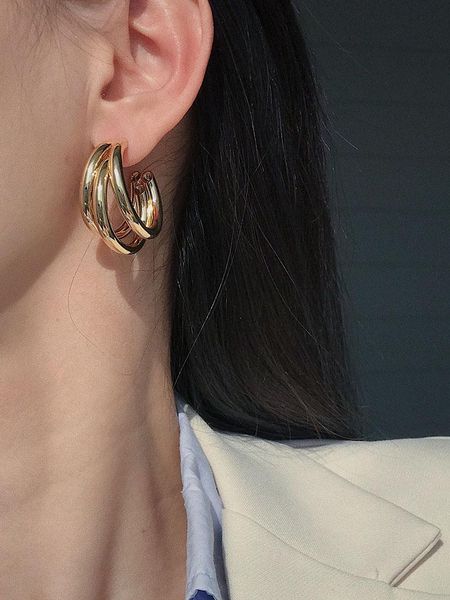 

hoop & huggie flashbuy fashion round metal earrings for women gold color statement geometric vintage jewelry female, Golden;silver