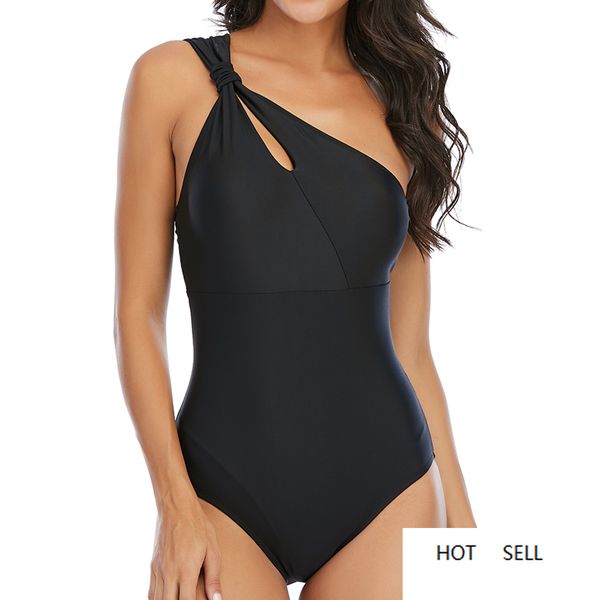 

black one piece swimsuit one shoulder bowknot swimwear women bathing suit monokini