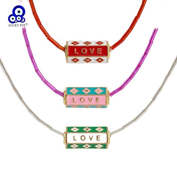 

pendant necklaces lucky eye multi color bead long chain necklace copper drip oil enamel for women girls fashion jewelry bt256, Silver