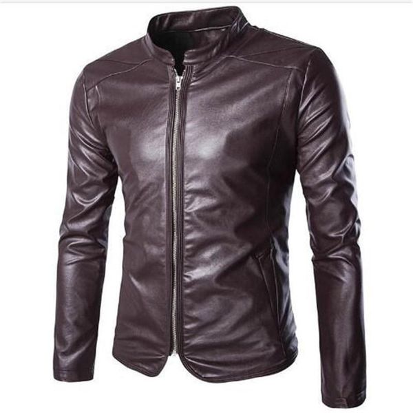 

men's fur & faux men leather jacket 2021 fashion casual male motorcycle slim stand collar, Black