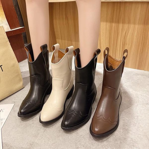 

boots cootelili women pointed toe women's shoes 2021 fashion slip on woman 4.5cm heel with plush 35-39, Black