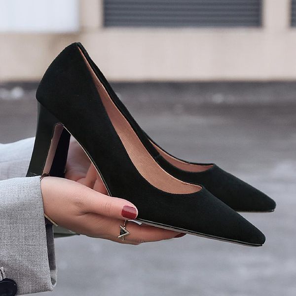 

dress shoes chaussures femme 2021 spring high heel women's pumps genuine leather classic office ladies zapatos mujer, Black