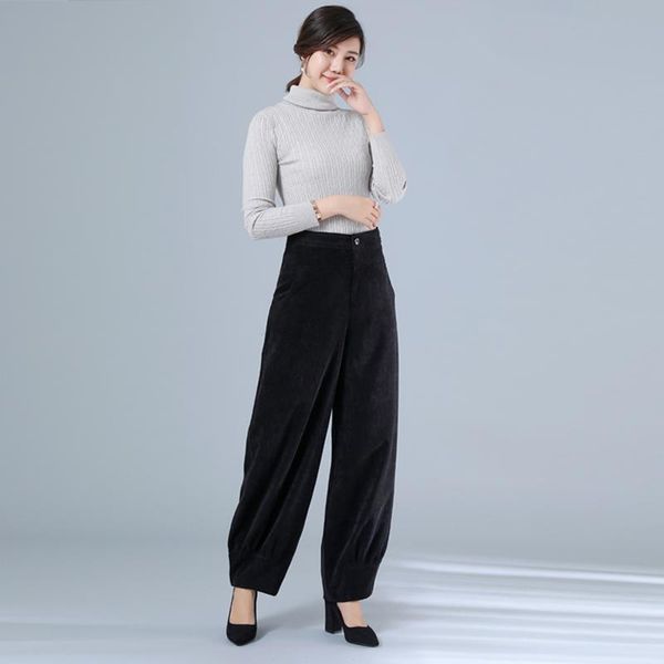 

women's pants & capris 2021 autumn and winter high waist corduroy loose large size casual harlan female trousers, Black;white