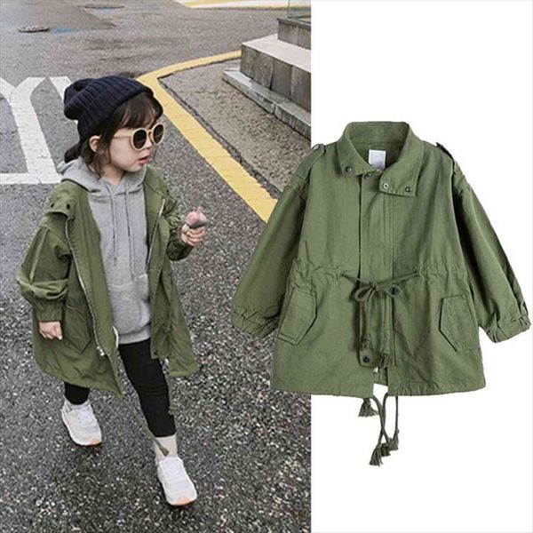 

spring autumn baby fashion long sleeve trench coats 3 7yrs solid loose casual girl jacket outerwear children clothing, Camo