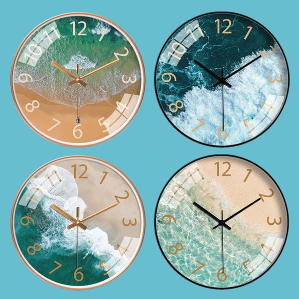 

modern wall clock living room creative sea art simple quartz mute silent clocks home decor [10/12inch]