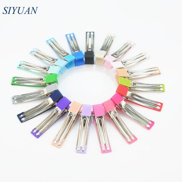 

200pcs/lot diy boutique 2 inch hairclip ribbon wrapped zinc alloy double prong hair clip girl hairpin accessories four seasons, Slivery;white