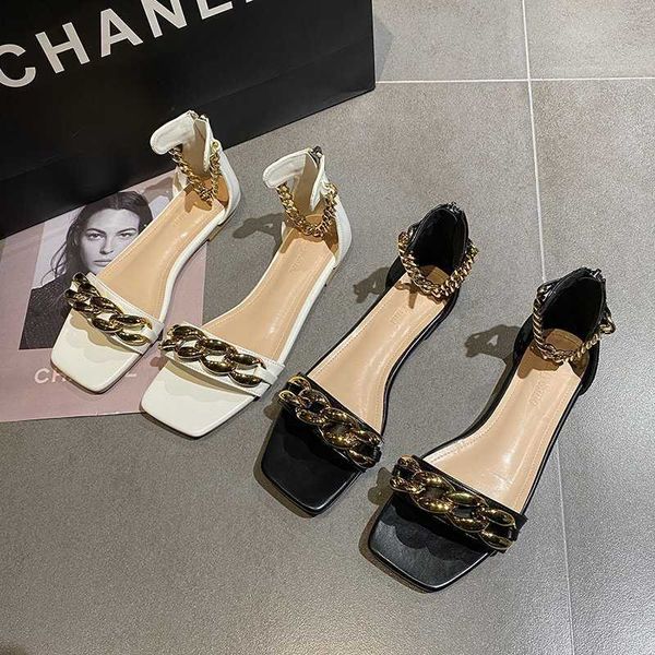 

sandals you'll see metal sandals fow woman flat shoes fashion ankle casual female toe-open designers slides lhem, Black