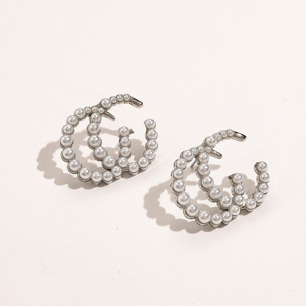 

ladies fashion jewelry letter pearl ancient classic net red personalized fashion temperament trend earrings, Golden;silver