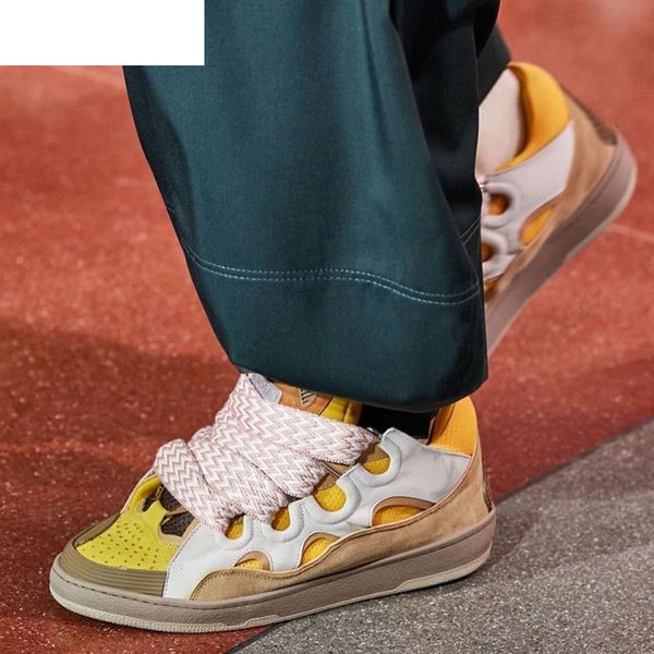 

sandals thick bottom mixed color casual shoes flat leather suede patchwork lace up sneakers spring breathable running oqms, Black