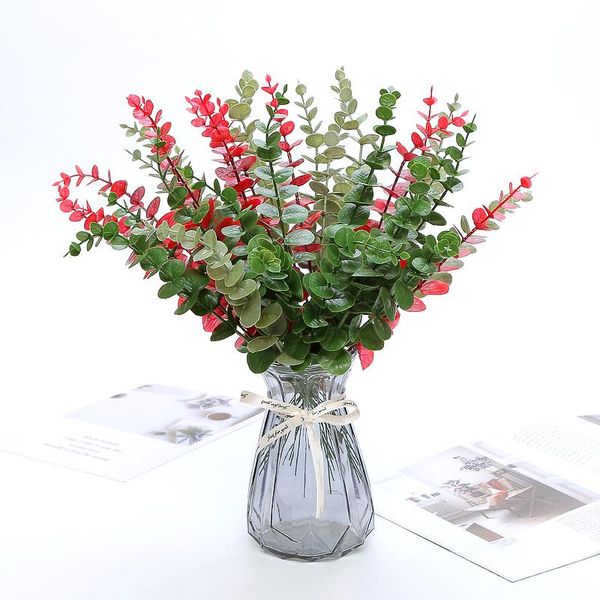 

37cm everlasting natural plant silk leaf preserved eucalyptus bouquet for home and wedding decoration decorative flowers & wreaths