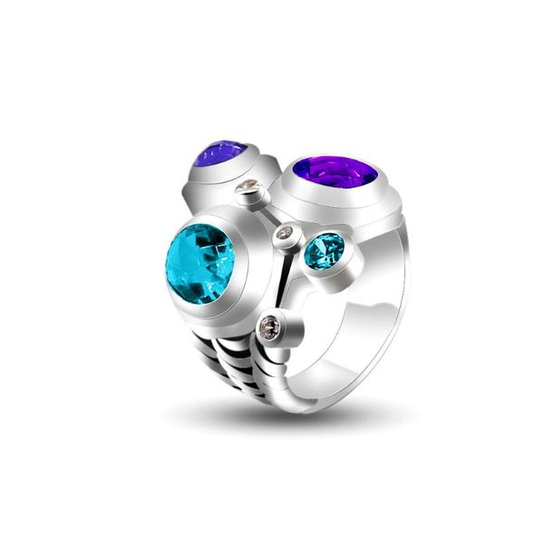 

cluster rings jade angel solid 925 silver jewelry for women blue oval stone mosaic ring christmas thanksgiving gifts birthday present, Golden;silver