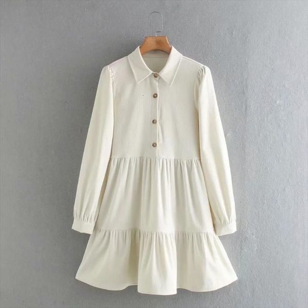 

fashion ruffled hem corduroy mini women dresses shirt long sleeve clothes office lady loose vestido d7006, Black;gray
