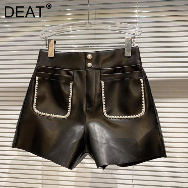 

women's shorts deat women beaded side double pocket temperament ladies leather high waist fashion autumn winter 2021 11d3525, White;black