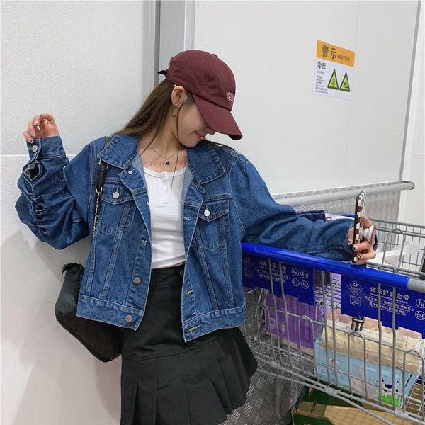 

women's jackets denim jacket women 2021 autumn winter beaded loose jeans single breasted casual coat blue ladies, Black;brown