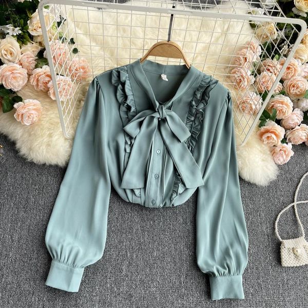 

singreiny women chic korean blouse sweet bow collar single breasted long sleeve casual spring fashion streetwear blouses 210419, White