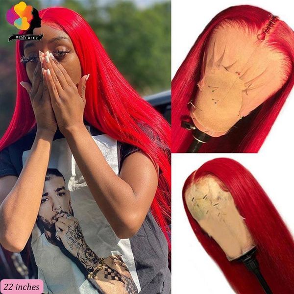 

red lace front human hair wigs colored 99j straight wig middle part 13x1 150% peruvian remy remyblue1, Black;brown