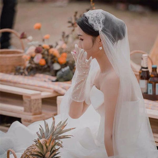 

bridal veils double layer veil headdress super mori retro 2021 korean hat, Black