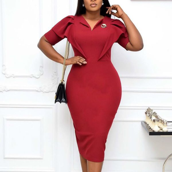 Mulheres Vestidos Bodycon Escritório Senhoras Slim Trabalho Desgaste Elegante Midi Modest Africano Moda Africana Outono Vestes Feminino Plus Size XXXL 210416