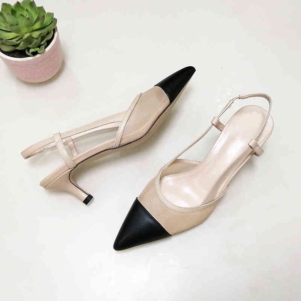 

dress shoes natural meotina women genuine leather slingbacks high heels pointed toe cutout sandals ladies beige large size 42 43 z8lr, Black