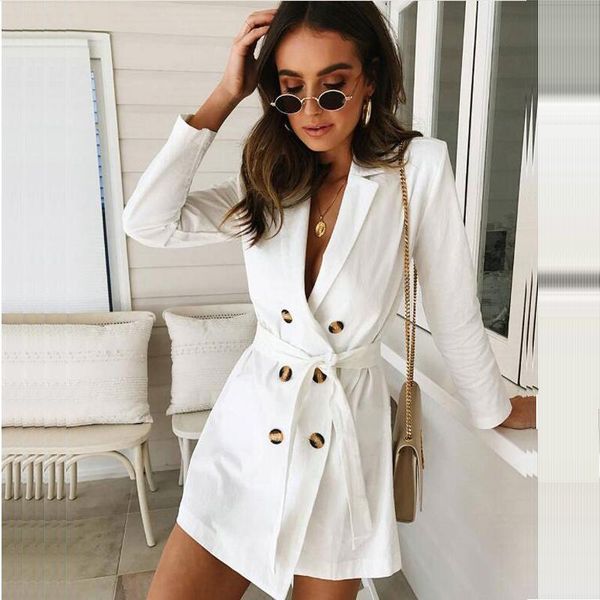 

women's trench coats 2021 autumn long coat for women elegant white office lady formal v neck slim female, Tan;black