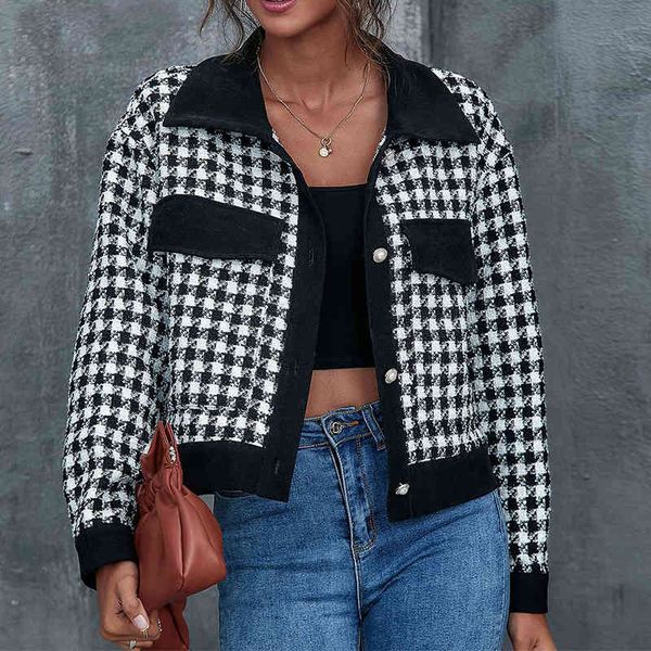 

high street geometric jackets women coat autumn winter trend knitted loose long sleeve jacket womens jackets vintage 210514, Black;brown