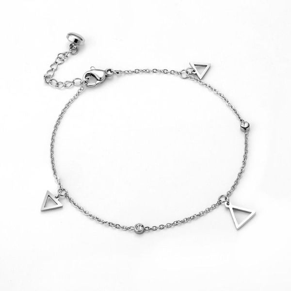 

geometric triangle women silver bracelet bangles gift for lover stainless steel zircon daily engagement love link, chain, Black