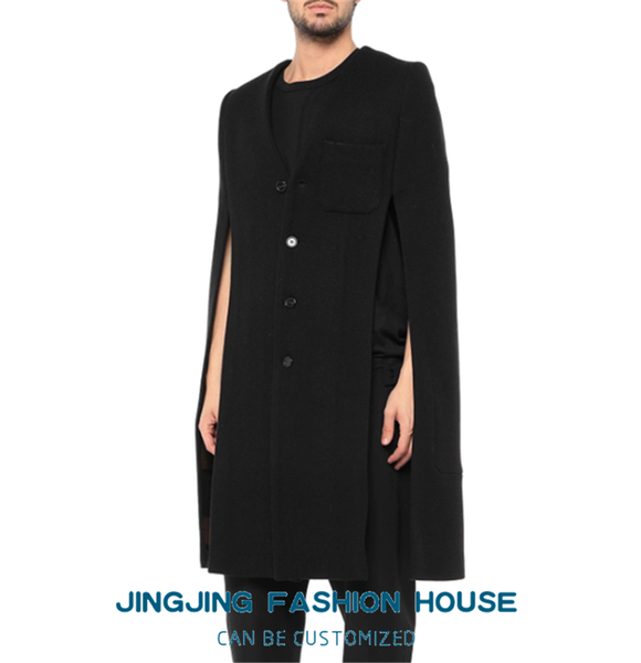 

men's wool & blends s-7xl2021 autumn and winter youth woolen cloak woollen coat in the long loose casual jacket, Black
