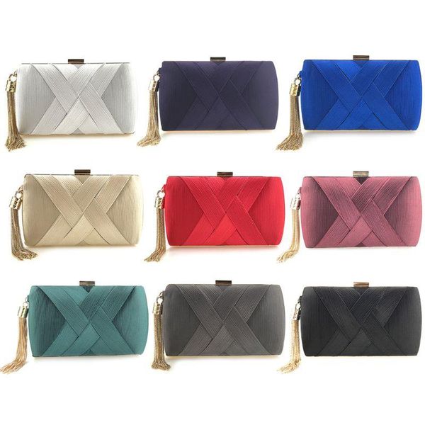 

women evening clutch elegant handbag metal tassel detachable chain interlace cross straps classical style shoulder bag d0ud bags