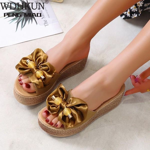 

women slippers platform wedge slipper appliques slides beach sandals summer ladies mules clog shoes girl, Black