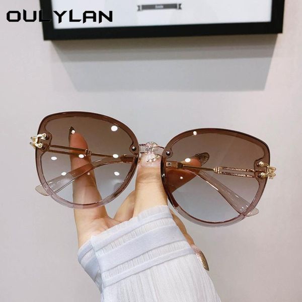 

outdoor eyewear oulylan vintage cat eye sunglasses women men brand designer gradient metal frame outdoors shades for ladies blue tea